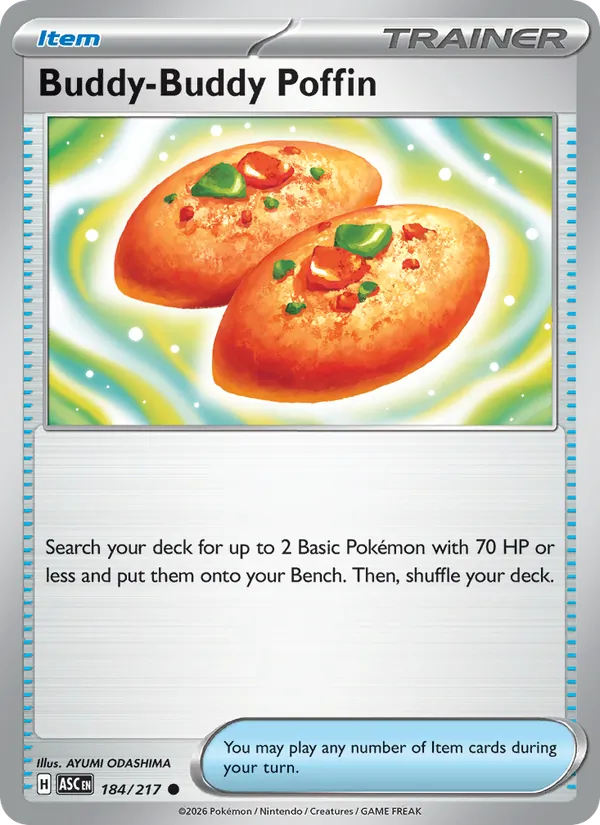 Buddy-Buddy Poffin — Ascended Heroes #184, 2026. Illustrated by AYUMI ODASHIMA.