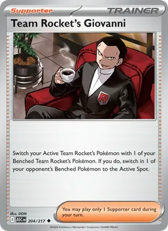 Team Rocket's Giovanni — Ascended Heroes #204, 2026. Illustrated by DOM.