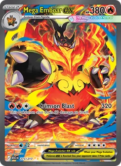 Mega Emboar ex — Ascended Heroes #273, 2026. Illustrated by nagimiso.
