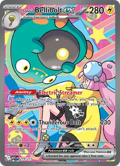 Iono's Bellibolt ex — Ascended Heroes #279, 2026. Illustrated by Akira Komayama.