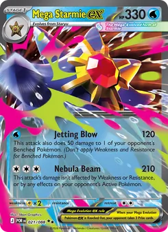 Mega Starmie ex — Perfect Order #021, 2026. Illustrated by 5ban Graphics.