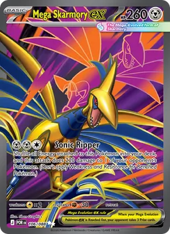 Mega Skarmory ex — Perfect Order #106, 2026. Illustrated by 5ban Graphics.