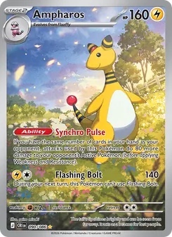 Ampharos — Chaos Rising #090, 2026. Illustrated by saino misaki.