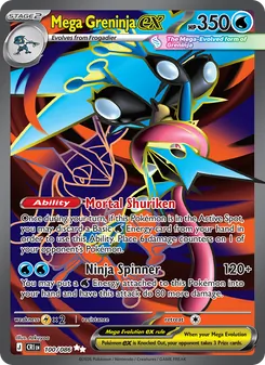 Mega Greninja ex — Chaos Rising #100, 2026. Illustrated by takuyoa.