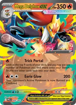 Mega Delphox ex — Pitch Black #008, 2026. Illustrated by 5ban Graphics.