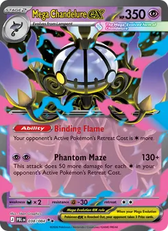 Mega Chandelure ex — Pitch Black #038, 2026. Illustrated by 5ban Graphics.