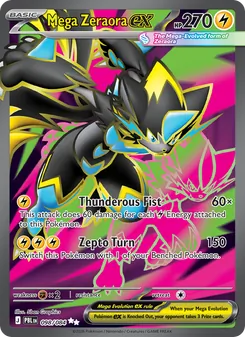 Mega Zeraora ex — Pitch Black #098, 2026. Illustrated by 5ban Graphics.