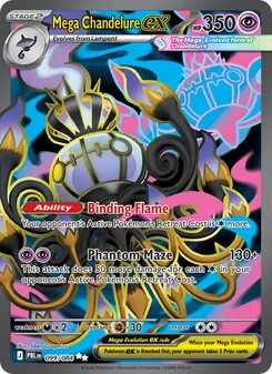 Mega Chandelure ex — Pitch Black #099, 2026. Illustrated by 5ban Graphics.