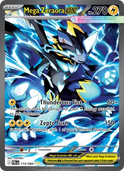 Mega Zeraora ex — Pitch Black #114, 2026. Illustrated by GIDORA.