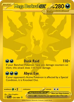 Mega Darkrai ex — Pitch Black #120, 2026. Illustrated by 5ban Graphics.