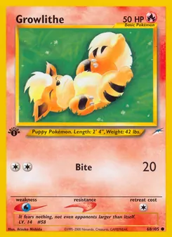 Growlithe — Neo Destiny #68, 2002. Illustrated by Atsuko Nishida.