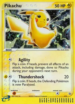 Pikachu — Nintendo Black Star Promos #12, 2003. Illustrated by Kouki Saitou.