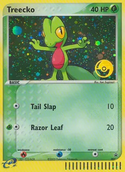 Treecko — Nintendo Black Star Promos #7, 2003. Illustrated by Atsuko Nishida.