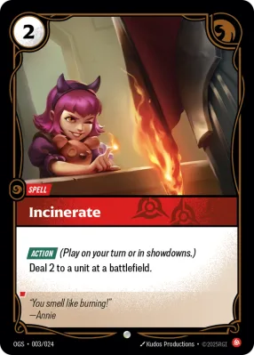 Incinerate, Riftbound card OGS-003/024 from Proving Grounds