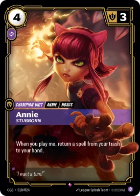 Annie, Riftbound card OGS-010/024 from Proving Grounds