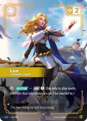 Lux, Riftbound card OGS-014/024 from Proving Grounds