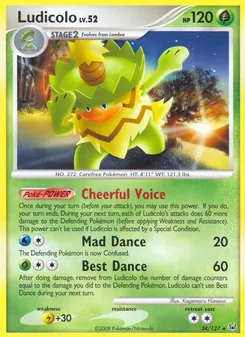 Ludicolo — Platinum #34, 2009. Illustrated by Kagemaru Himeno.