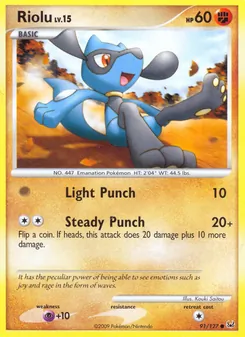Riolu — Platinum #91, 2009. Illustrated by Kouki Saitou.