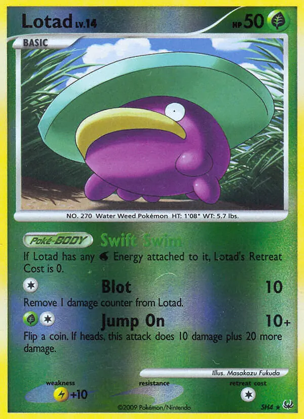 Lotad — Platinum #SH4, 2009. Illustrated by Masakazu Fukuda.