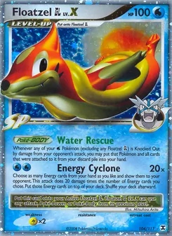 Floatzel GL LV.X — Rising Rivals #104, 2009. Illustrated by Mitsuhiro Arita.