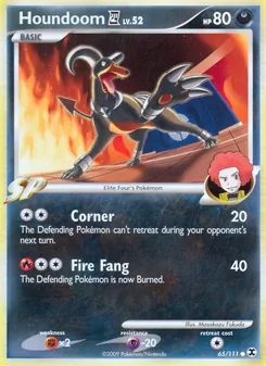 Houndoom E4 — Rising Rivals #65, 2009. Illustrated by Masakazu Fukuda.