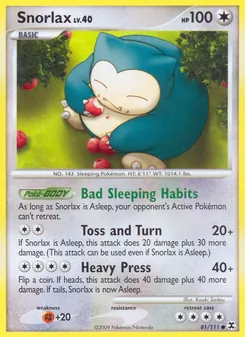 Snorlax — Rising Rivals #81, 2009. Illustrated by Kouki Saitou.