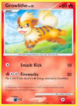 Growlithe — Supreme Victors #108, 2009. Illustrated by Atsuko Nishida.