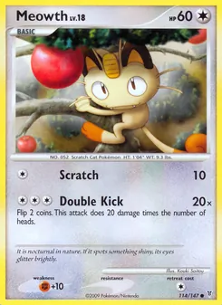 Meowth — Supreme Victors #114, 2009. Illustrated by Kouki Saitou.