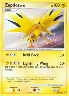 Zapdos — Supreme Victors #48, 2009. Illustrated by Kagemaru Himeno.