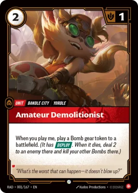 Amateur Demolitionist, Riftbound card RAD-001/167 from Radiance
