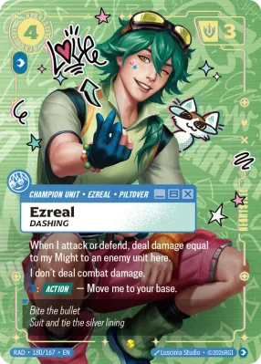 Ezreal, Riftbound card RAD-180/167 from Radiance