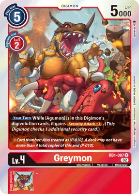 Greymon, Digimon card RB1-007