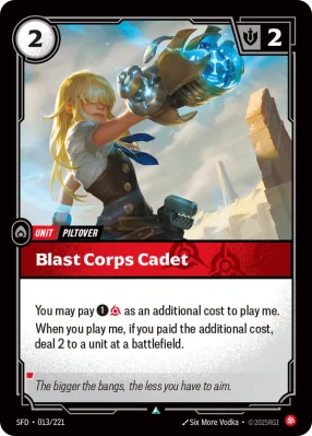 Blast Corps Cadet, Riftbound card SFD-013/221 from Spiritforged