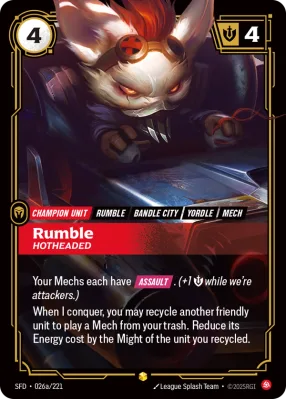Rumble, Riftbound card SFD-026a/221 from Spiritforged