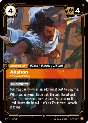 Akshan, Riftbound card SFD-109/221 from Spiritforged