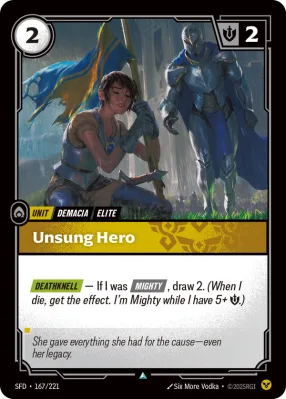 Unsung Hero, Riftbound card SFD-167/221 from Spiritforged