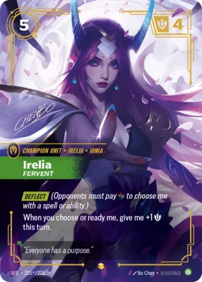 Irelia, Riftbound card SFD-225*/221 from Spiritforged