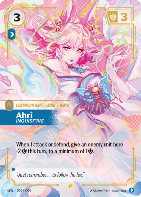 Ahri, Riftbound card SFD-227*/221 from Spiritforged
