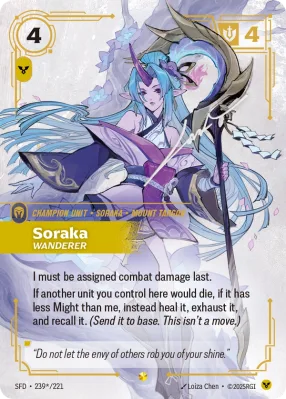 Soraka, Riftbound card SFD-239*/221 from Spiritforged