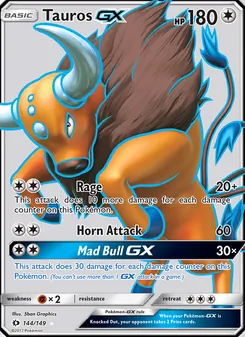 Tauros GX — Sun & Moon #144, 2017. Illustrated by 5ban Graphics.