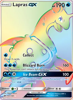 Lapras GX — Sun & Moon #151, 2017. Illustrated by 5ban Graphics.