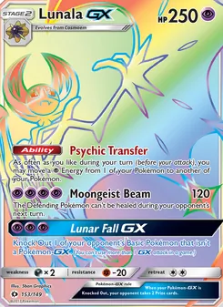 Lunala GX — Sun & Moon #153, 2017. Illustrated by 5ban Graphics.