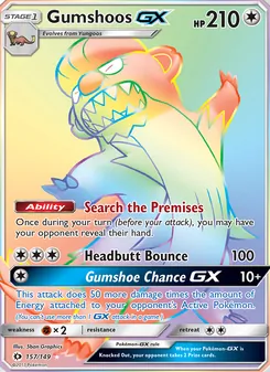 Gumshoos GX — Sun & Moon #157, 2017. Illustrated by 5ban Graphics.