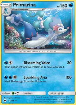 Primarina — Sun & Moon #41, 2017. Illustrated by Kagemaru Himeno.