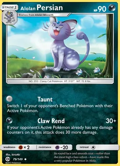 Alolan Persian — Sun & Moon #79, 2017. Illustrated by kirisAki.