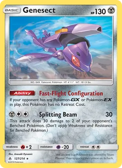 Genesect — Unbroken Bonds #127, 2019. Illustrated by Anesaki Dynamic.