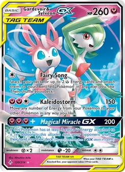 Gardevoir & Sylveon GX — Unbroken Bonds #130, 2019. Illustrated by Mitsuhiro Arita.