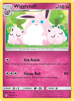 Wigglytuff — Unbroken Bonds #135, 2019. Illustrated by miki kudo.