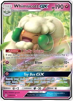 Whimsicott GX — Unbroken Bonds #140, 2019. Illustrated by PLANETA Igarashi.