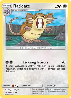 Raticate — Unbroken Bonds #144, 2019. Illustrated by Shigenori Negishi.